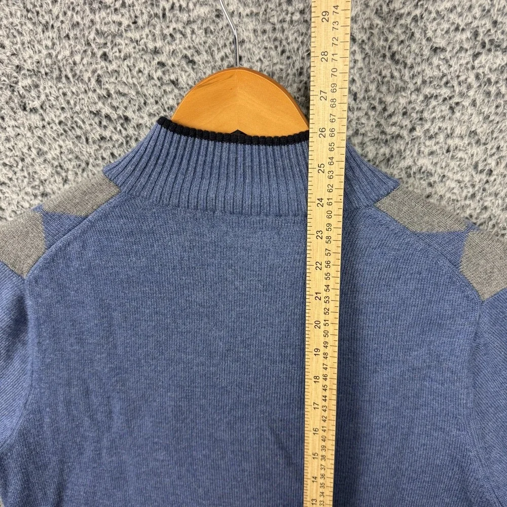 Brooks Brothers Sweater Mens Medium Blue Argyle 1/4 Zip Mock Neck Merino Knit